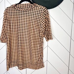Brown velvet houndstooth blouse top